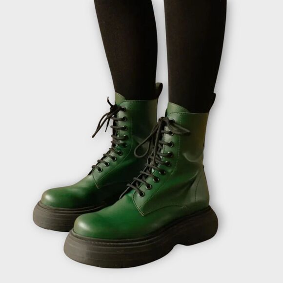SVegan Gouache Vegan Leather Platform Combat Lace Up Boot Green Size 41 - Picture 13 of 13